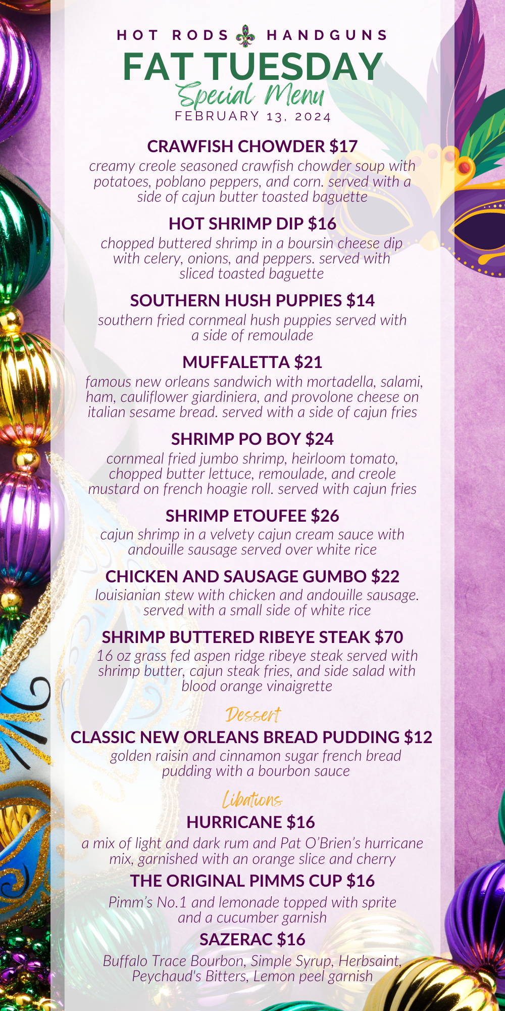 Fat Tuesday Menu Hot Rods & Handguns